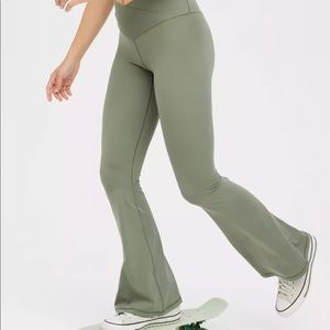 OFFLINE by Aerie Real Me High Waisted Crossover Flare Legging in Olive Fun